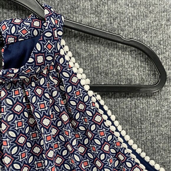 Chetta B Dress Womens 12 Blue Geometric Shift Halter Ruffle Ladies Boho Feminine - Picture 3 of 11